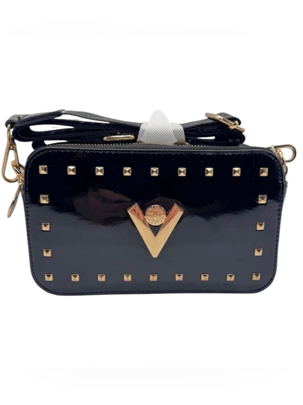 Valentino Orlandi Black Crossbody Studded Camera Bag Adjustable Shoulder Strap